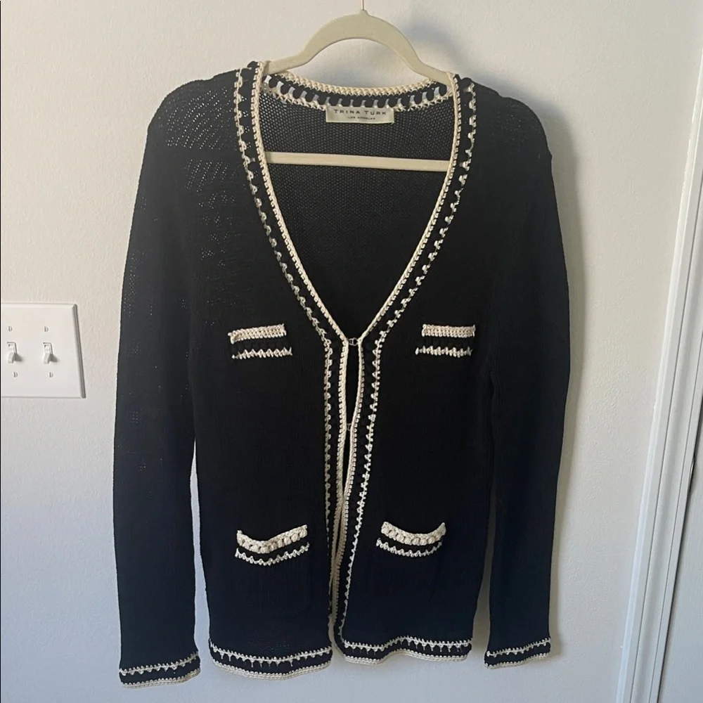 Trina Turk Black and Cream Cardigan - Picture 2 of 5